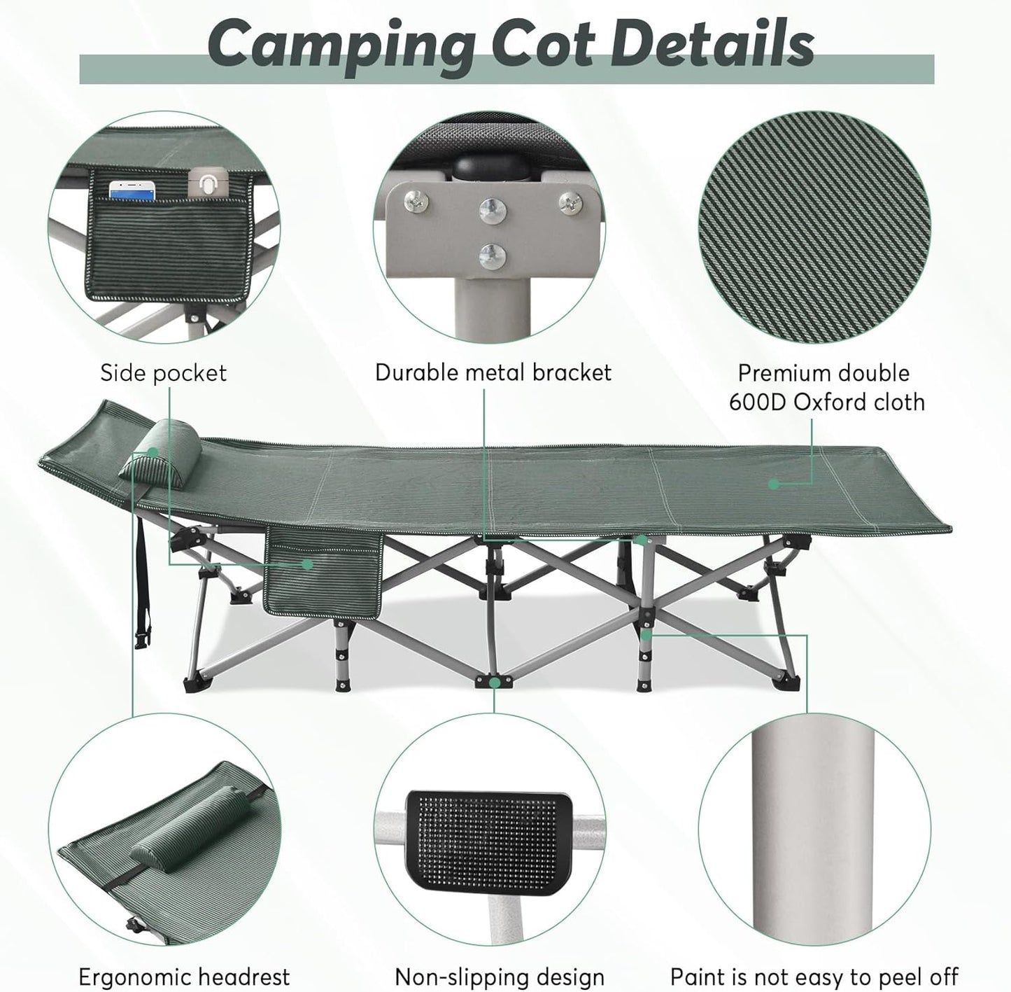 CampEase™ - Folding Camping Cot With Mattress